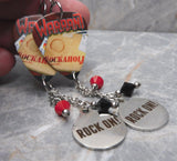 Warrant Rockaholic Guitar Pick Earrings with Rock On Stainless Steel Charm and Swarovski Crystal Dangles