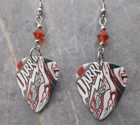 Warrant Louder Harder Faster Guitar Pick Earrings with Indian Red Swarovski Crystals