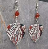 Warrant Louder Harder Faster Guitar Pick Earrings with Indian Red Swarovski Crystals