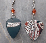 Warrant Louder Harder Faster Guitar Pick Earrings with Indian Red Swarovski Crystals