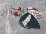 Warrant Louder Harder Faster Guitar Pick Earrings with Indian Red Swarovski Crystals