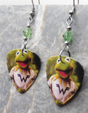 Weezer Keep Fishin Guitar Pick Earrings with Green Swarovski Crystals