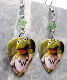 Weezer Keep Fishin Guitar Pick Earrings with Green Swarovski Crystals