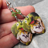 Weezer Keep Fishin Guitar Pick Earrings with Green Swarovski Crystals