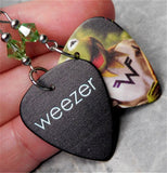 Weezer Keep Fishin Guitar Pick Earrings with Green Swarovski Crystals