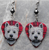 West Highland Terrier Westie Guitar Pick Earrings with Black Swarovski Crystals