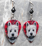 West Highland Terrier Westie Guitar Pick Earrings with Black Swarovski Crystals
