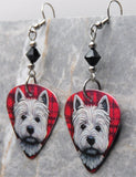 West Highland Terrier Westie Guitar Pick Earrings with Black Swarovski Crystals