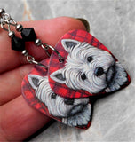 West Highland Terrier Westie Guitar Pick Earrings with Black Swarovski Crystals