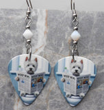 West Highland Terrier Westie Guitar Pick Earrings with White Swarovski Crystals