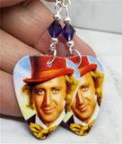 Willy Wonka Guitar Pick Earrings with Purple Swarovski Crystals