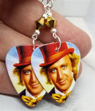 Willy Wonka Guitar Pick Earrings with Gold Swarovski Crystals