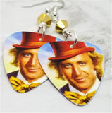 Willy Wonka Guitar Pick Earrings with Gold Swarovski Crystals