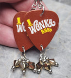 Wonka Bar Guitar Pick Earrings with Gold Swarovski Crystal Dangles