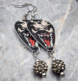 Classic Movie Monsters Wolfman Guitar Pick Earrings with Gray Pave Bead Dangles