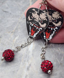Classic Movie Monsters Wolfman Guitar Pick Earrings with Red Pave Bead Dangles