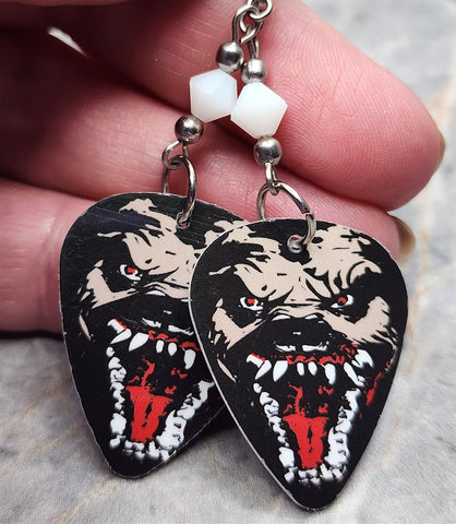 Classic Movie Monsters Wolfman Guitar Pick Earrings with White Swarovski Crystals