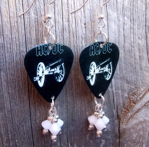 AC/DC For Those About to Rock Guitar Pick Earrings with White Swarovski Crystal Dangles