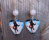 AC/DC Angus Young Guitar Pick Earrings with White AB Studded Rhinestone Beads