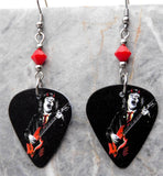 AC/DC Angus Young Guitar Pick Earrings with Red Swarovski Crystals