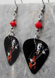 AC/DC Angus Young Guitar Pick Earrings with Red Swarovski Crystals