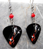 AC/DC Angus Young Guitar Pick Earrings with Red Swarovski Crystals