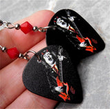 AC/DC Angus Young Guitar Pick Earrings with Red Swarovski Crystals