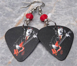 AC/DC Angus Young Guitar Pick Earrings with Red Swarovski Crystals