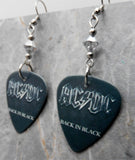 AC/DC Back in Black Guitar Pick Earrings with Metallic Silver Swarovski Crystals