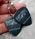AC/DC Back in Black Guitar Pick Earrings with Metallic Silver Swarovski Crystals