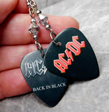 AC/DC Back in Black Guitar Pick Earrings with Metallic Silver Swarovski Crystals