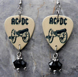 AC/DC For Those About To Rock Guitar Pick Earrings with Black Swarovski Crystal Dangles