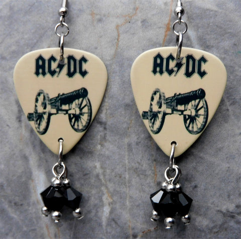 AC/DC For Those About To Rock Guitar Pick Earrings with Black Swarovski Crystal Dangles