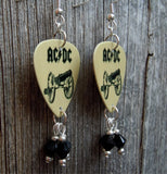 AC/DC For Those About To Rock Guitar Pick Earrings with Black Swarovski Crystal Dangles