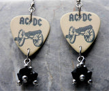 AC/DC For Those About To Rock Guitar Pick Earrings with Black Swarovski Crystal Dangles