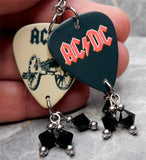 AC/DC For Those About To Rock Guitar Pick Earrings with Black Swarovski Crystal Dangles