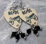 AC/DC For Those About To Rock Guitar Pick Earrings with Black Swarovski Crystal Dangles