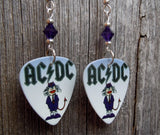 AC/DC Angus Young Devil Guitar Pick Earrings with Purple Swarovski Crystals