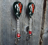 AC/DC For Those About to Rock Guitar Pick Earrings with Charm and Swarovski Crystal Dangles