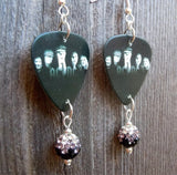 AC/DC Group Photo Guitar Pick Earrings with Black to White Ombre Pave Beads