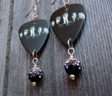 AC/DC Group Photo Guitar Pick Earrings with Black to White Ombre Pave Beads