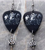 ACDC Guitar Pick Earrings with Black and White Pave Bead Dangles