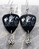 ACDC Guitar Pick Earrings with Black and White Pave Bead Dangles