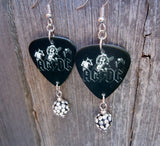 ACDC Guitar Pick Earrings with Black and White Pave Bead Dangles