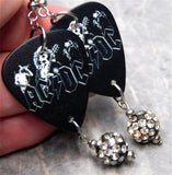 ACDC Guitar Pick Earrings with Black and White Pave Bead Dangles