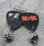 ACDC Guitar Pick Earrings with Black and White Pave Bead Dangles