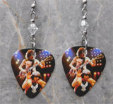 AC/DC Angus Young and Brian Johnson Guitar Pick Earrings with Clear Swarovski Crystals