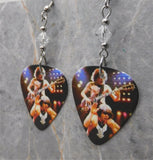 AC/DC Angus Young and Brian Johnson Guitar Pick Earrings with Clear Swarovski Crystals