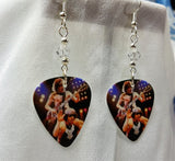 AC/DC Angus Young and Brian Johnson Guitar Pick Earrings with Clear Swarovski Crystals