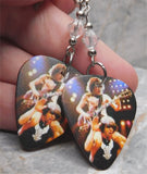 AC/DC Angus Young and Brian Johnson Guitar Pick Earrings with Clear Swarovski Crystals